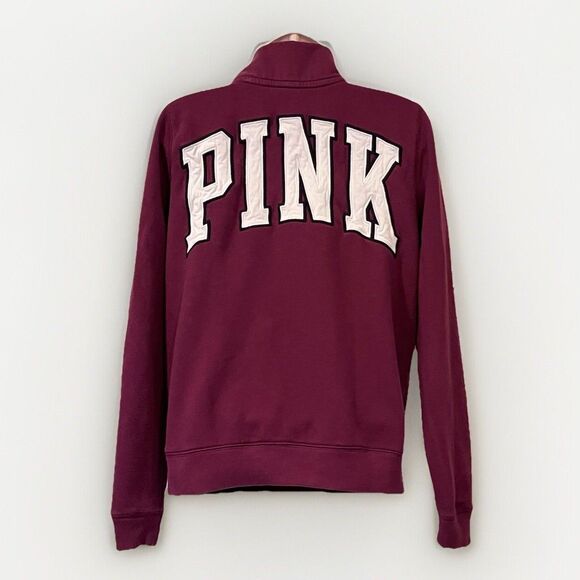 Victoria's Secret Tops - PINK Victorias Secret Graphic Spell out 1/4 Zip Pullover Womens M Burgundy Red